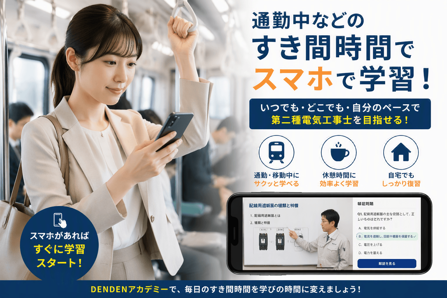 スマホで学ぶ、未来への資格。 すき間時間を活用して第二種電気工事士を目指そう