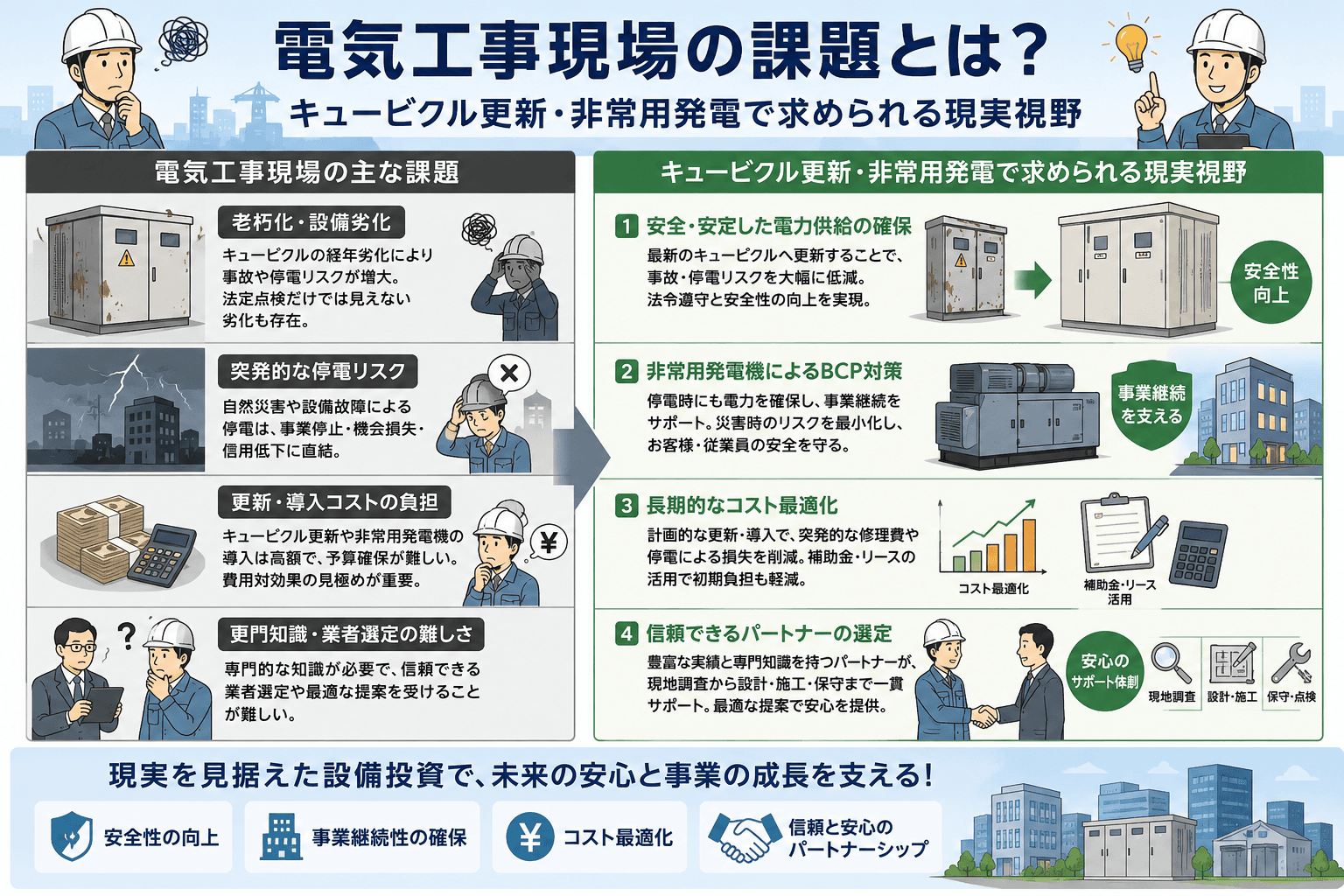 電気工事現場の課題とは？　キュービクル更新・非常用発電で求められる現実視野