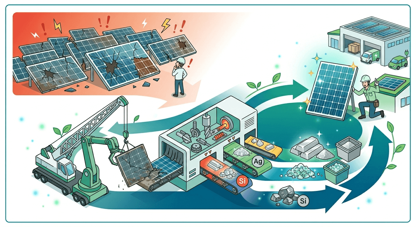 太陽光パネルリサイクル義務化の新法案とは？電気工事店が知るべき「2030年問題」と対応策