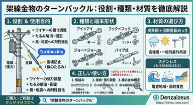 電気・通信工事を支える「架線金物のターンバックル」とは？役割・使い方・種類・材質を徹底解説