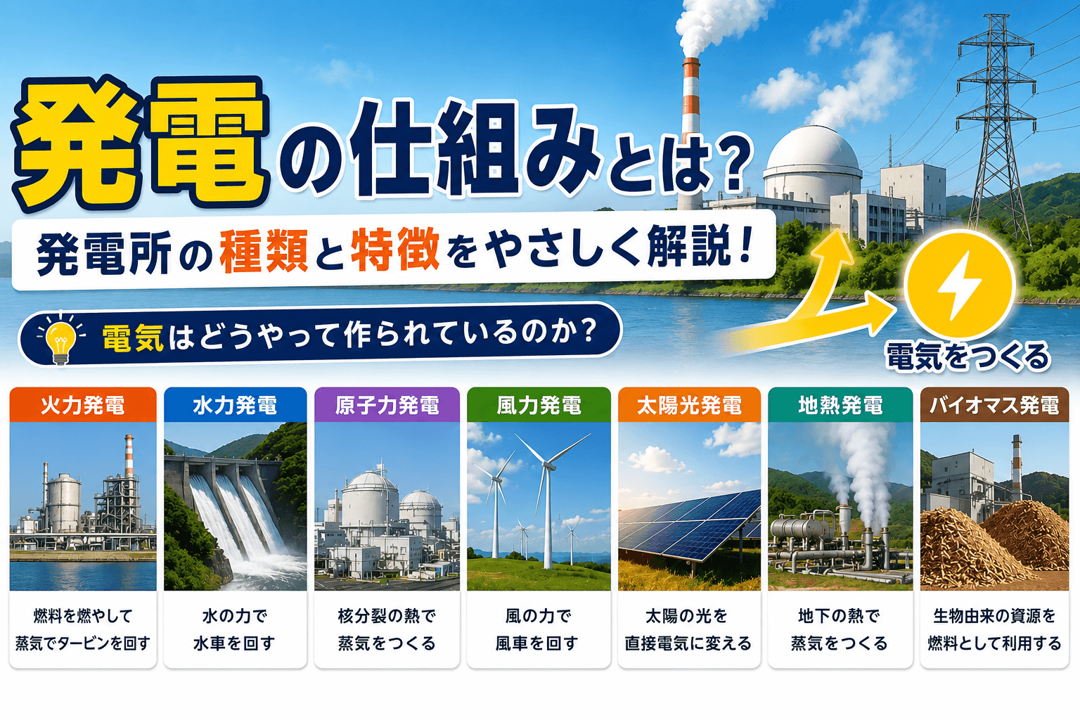 発電の仕組みとは?発電所の種類とそれぞれの特徴をわかりやすく解説