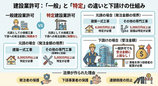 【2026最新】建設業許可の一般と特定の違い！下請けの金額上限は？