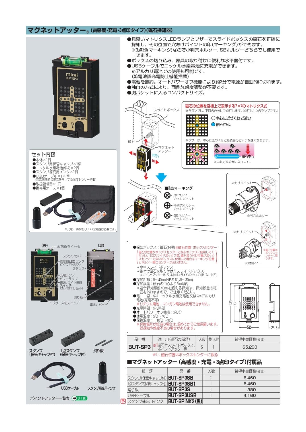 未来工業 BUT-SP3   マグネットアッター(高感度・充電・3点印タイプ)(磁石探知器)