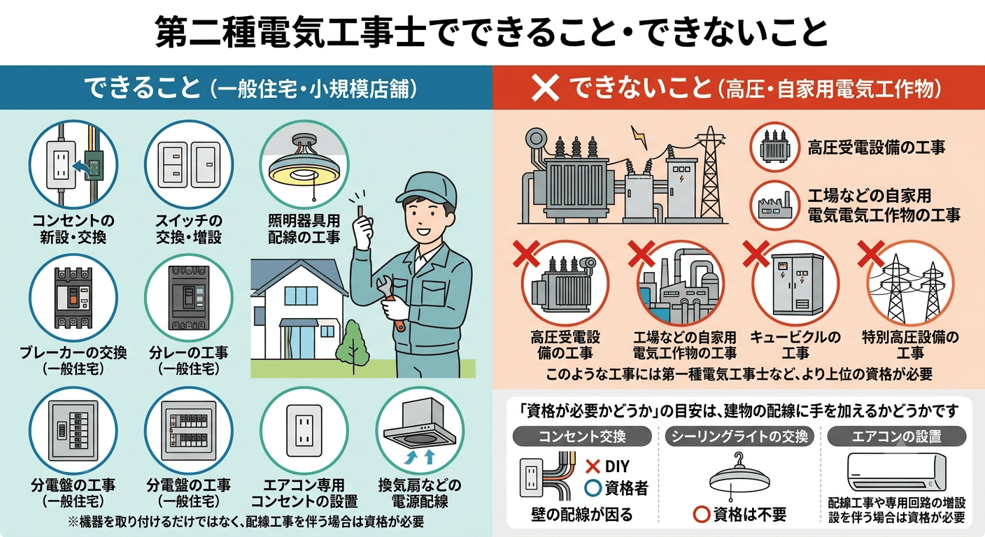 第二種電気工事士でできること・できないこと