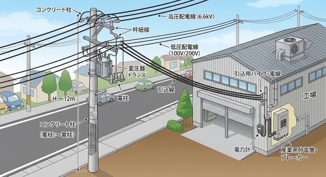 コンクリート柱の張力バランスと電線引き込み工事の完全ガイド｜安全施工の注意事項と重要ポイント