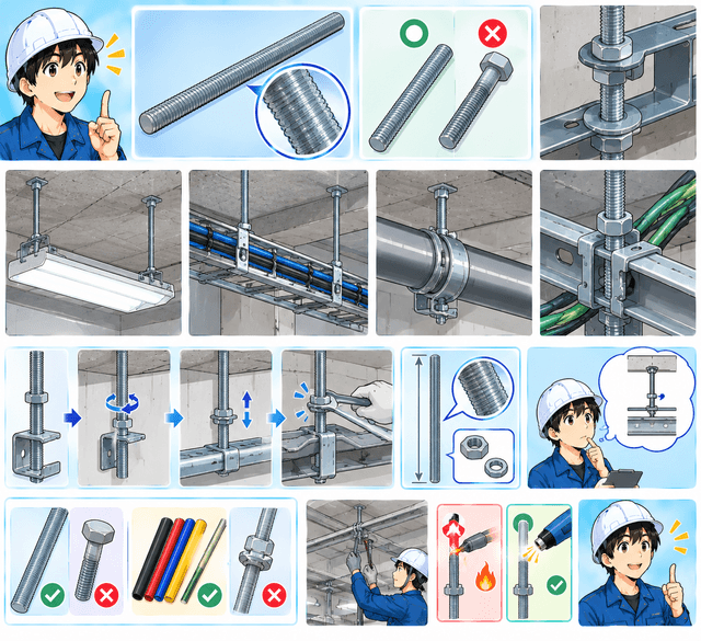 全ねじボルトって何？　電気工事で器具やラックを吊るす部材を初心者向けに解説！