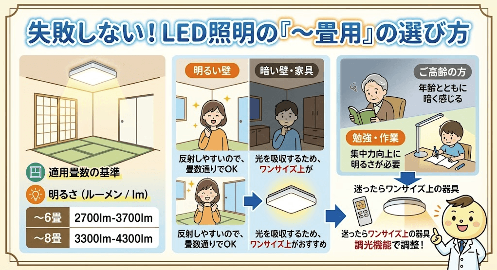 「〜6畳用」「〜8畳用」はどう決まる？家庭用LED照明の適用畳数基準を徹底解剖！