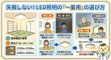 「〜6畳用」「〜8畳用」はどう決まる？家庭用LED照明の適用畳数基準を徹底解剖！