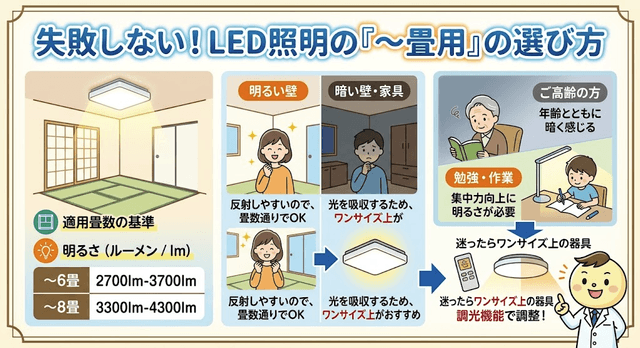 「〜6畳用」「〜8畳用」はどう決まる？家庭用LED照明の適用畳数基準を徹底解剖！