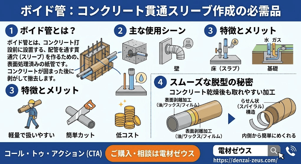 【設備工事の必需品】ボイド管とは？役割や施工方法、撤去をスムーズにする工夫まで徹底解説