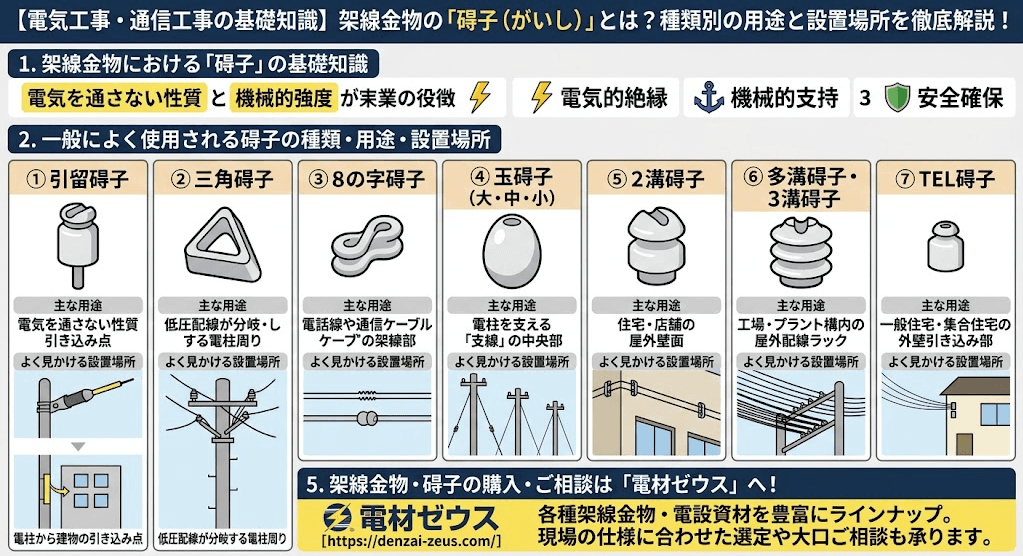 架線金物の「碍子（がいし）」とは？種類別の用途と設置場所を徹底解説！
