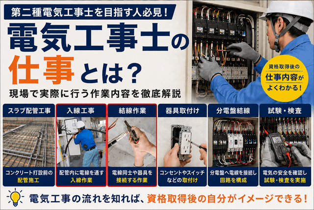 第二種電気工事士の仕事とは？現場で実際に行う作業内容を徹底解説｜スラブ配管・入線・結線・器具取付け