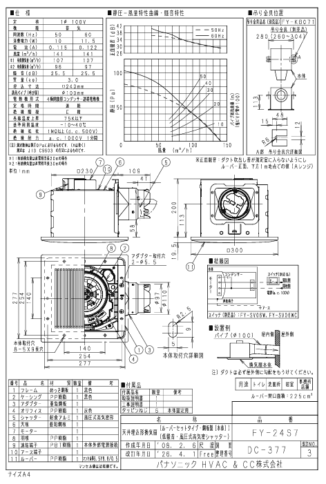 パナソニック FY-24S7 天井埋込型換気扇