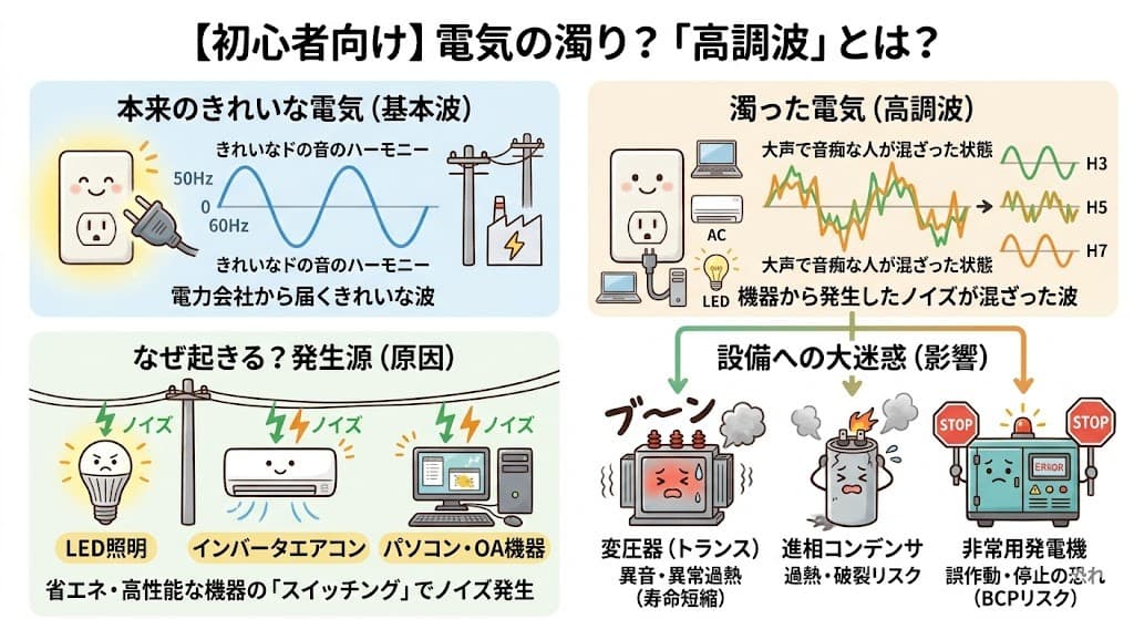目に見えない電気の濁り？「高調波」がキュービクルや発電機を痛める理由