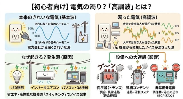 目に見えない電気の濁り？「高調波」がキュービクルや発電機を痛める理由