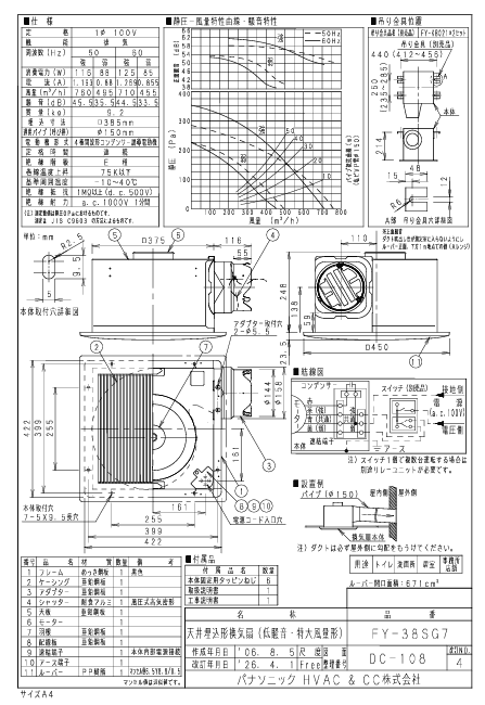 パナソニック FY-38SG7 天井埋込型換気扇