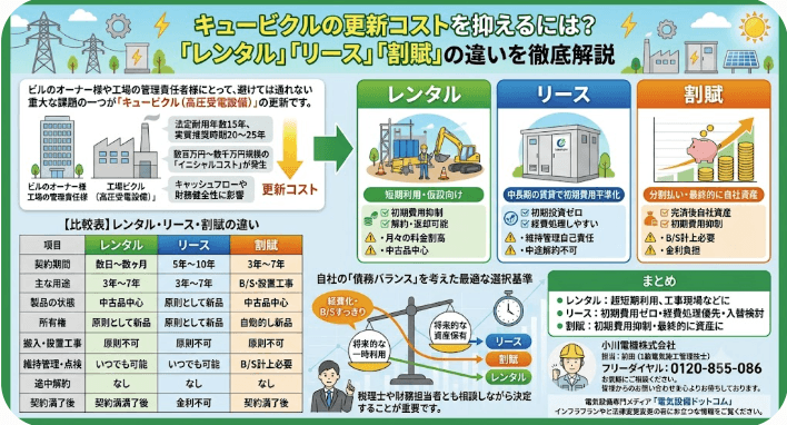 キュービクル更新コスト削減！レンタル・リース・割賦の違い