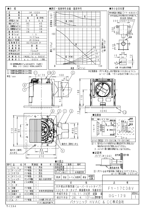 パナソニック FY-17CD8V 天井埋込型換気扇
