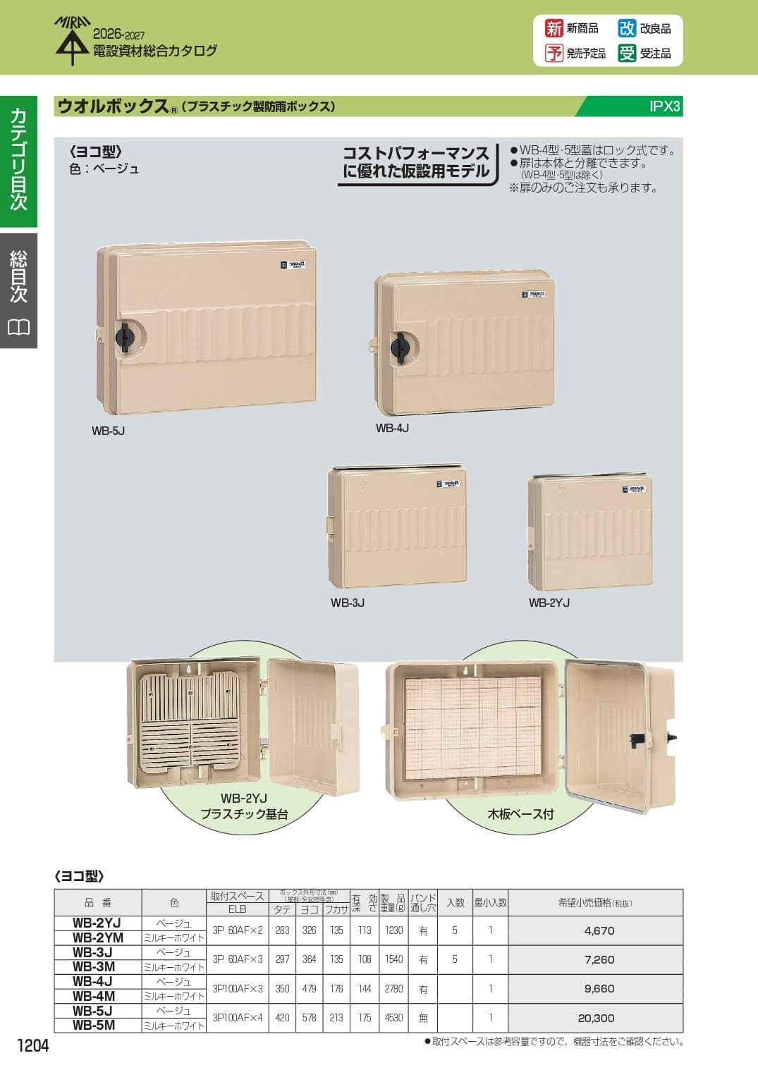 未来工業 WB-4J ウオルボックス(プラスチック製防雨ボックス)