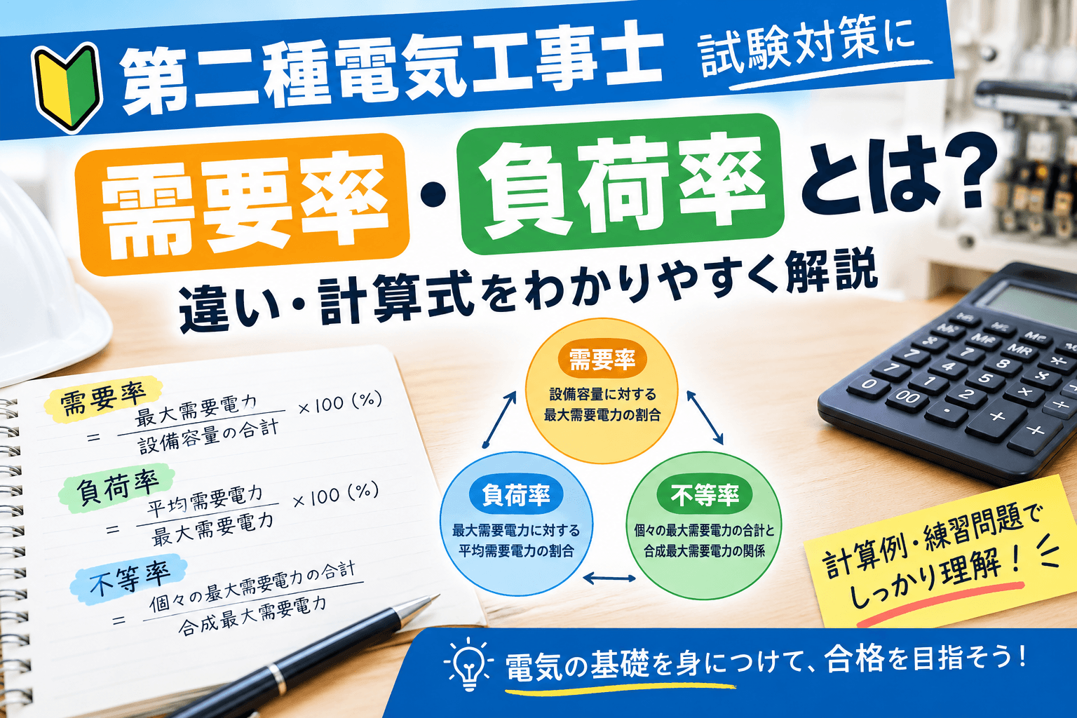【第二種電気工事士】需要率・負荷率とは?違い・計算式・覚え方をわかりやすく解説