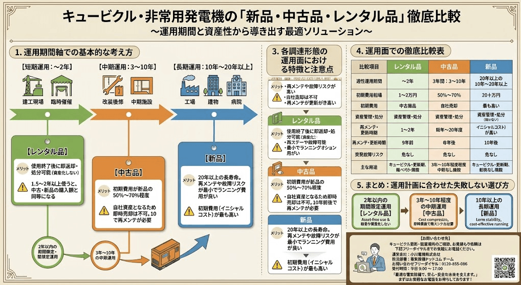 キュービクル・非常用発電機の「新品・中古品・レンタル品」徹底比較