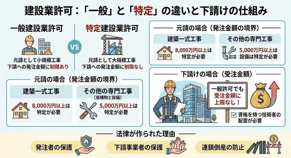 【2026最新】建設業許可の一般と特定の違い!下請けの金額上限は?