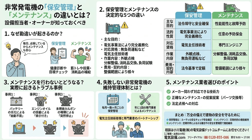 非常発電機の「保安管理」と「メンテナンス」の違いとは?