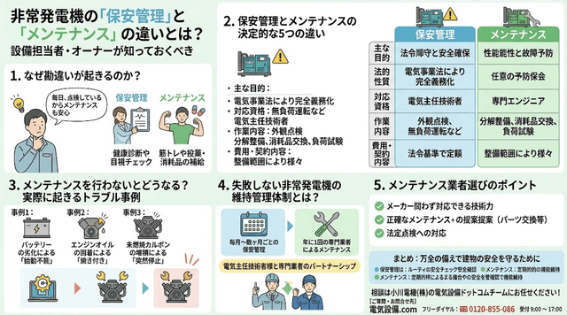 非常発電機の「保安管理」と「メンテナンス」の違いとは?