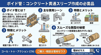 【設備工事の必需品】ボイド管とは?役割や施工方法、撤去をスムーズにする工夫まで徹底解説
