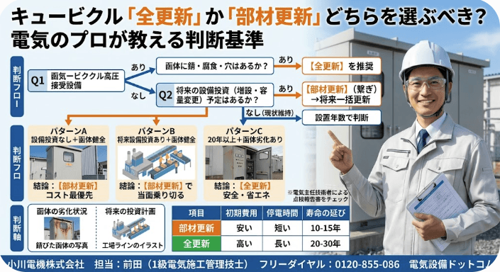 キュービクルは「全更新」か「部材更新」どちらを選ぶべき?電気のプロが教える判断基準